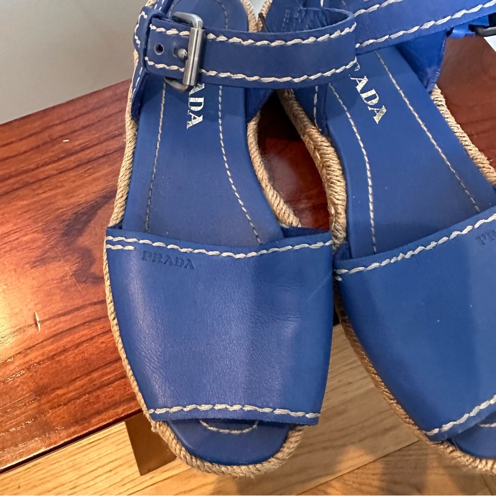Blue Prada Leather Espadrille Sandals, size 36 - Picture 7 of 8